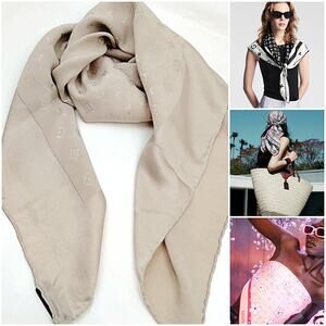 Louis Vuitton Timeless Beige Silk Monogram Square 90 Scarf